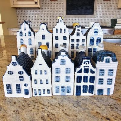 Lot #192 - Set of 10 Delft Blue Houses, KLM Airlines Passenger Gift Gin Bottles