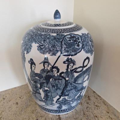 Lot #49 - Vintage Reproduction Blue & White Chinese Lidded Jar