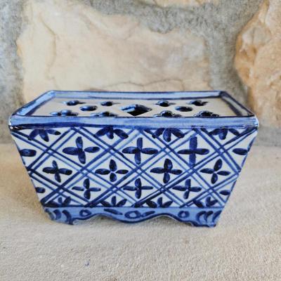Lot #72 - Vintage Dutch Delft-Style Blue and White Ceramic Flower Brick.