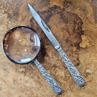 Lot #16 - Antique Sterling Silver Letter Opener & Magnifier With Tortoiseshell Bakelite Rim MM&Co Sheffield England