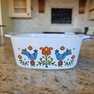 Lot #219 - Vintage 1975 Corning Ware Country Festival Casserole Dish Bluebird Friendship