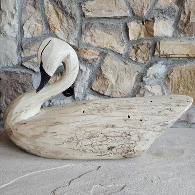 Lot #2 - Vintage Signed Hand Carved & Painted Wood Swan Decoy.