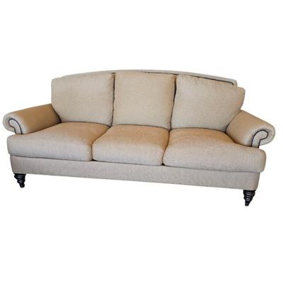 Lot #74 - ETHAN ALLEN Arched Back Hyde Sofa in Gold Linen Weave