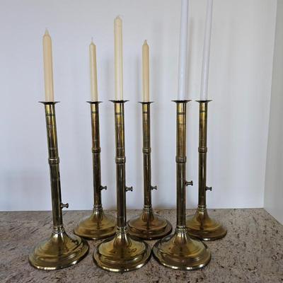 Lot #102 - Antique 18th Century Georgian Brass Candlesticks Set of 6