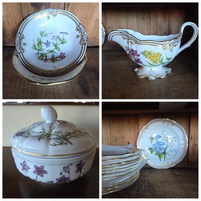 Lot #110 - Spode Stafford Flowers Covered Casserole, Gravy Boat, Plates & Bowls