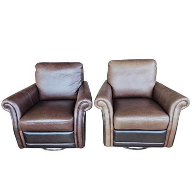 Lot #25 - Two Bassett Furniture Leather Swivel Glider Chairs Two-Tone