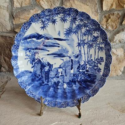 Lot #13 - Antique Japanese Imari Porcelain Charger Plate With Decorative Brass Display Stand