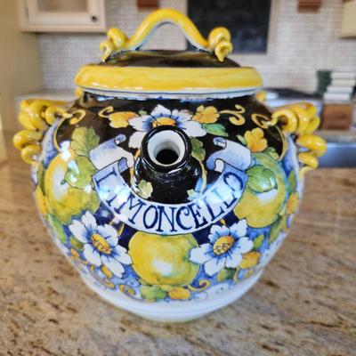 Lot #200 - Italian Limoncello Jar w/ Spout. Handmade and Painted in Italy.