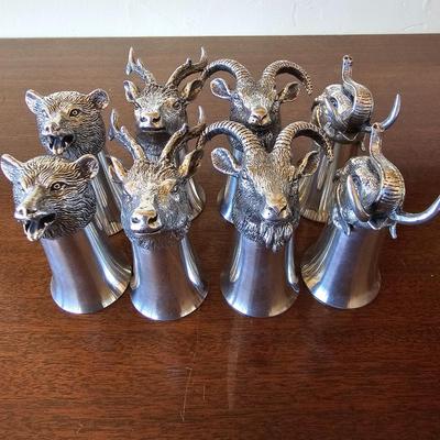 Lot #116 - Pewter Stirrup Cups - Bear Stag Ram Elephant