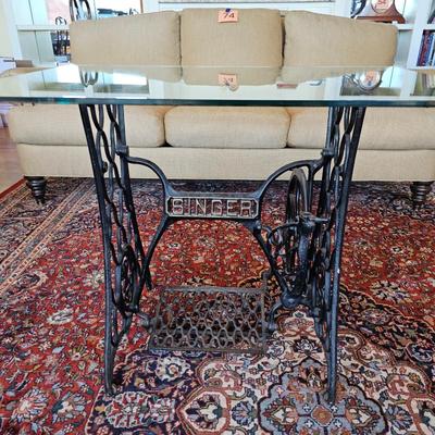 Lot #77 - Antique Singer Sewing Treadle Base With Glass Top Side Table
