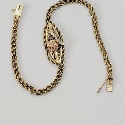 14k Yellow Gold Double Rope Rose Detail Bracelet