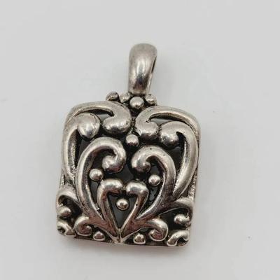 925 Sterling Open Scrollwork Square Pendant Detailed