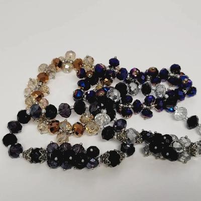 4pc Sparkly Crystal Stretch Bracelets Black Gold & Blue