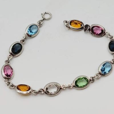 Sterling 925 Bracelet with Rainbow Multi Stone 