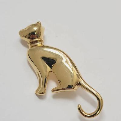 Cat Pin Gold Tone Brooch Super Cute Vintage