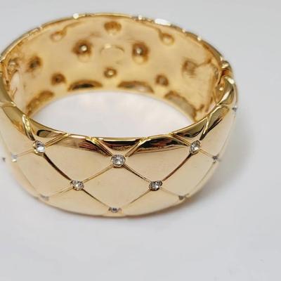 Joan Rivers Pillowed Rhinestone Gold Tone Hinged Bracelet