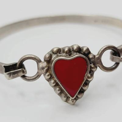 925 Mexico Red Heart Bracelet Vintage Silver 