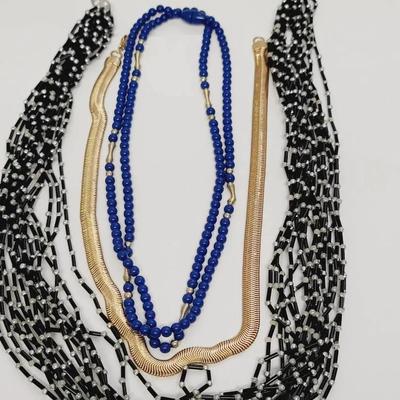 3pc Egyptian Revival Necklaces in Black Gold & Blue
