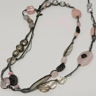 Silpada Pearl Silver Rose Quartz Glass Beaded Necklace