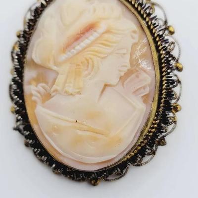 Exquisitely Thin Shell Cameo In Pin Pendant Setting