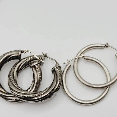 925 Sterling Daily Wear Hoop Earrings Vintage Silver 