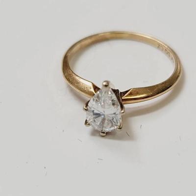 14k Sz 5.5 Cubic Zirconia Marquis Solitaire Ring