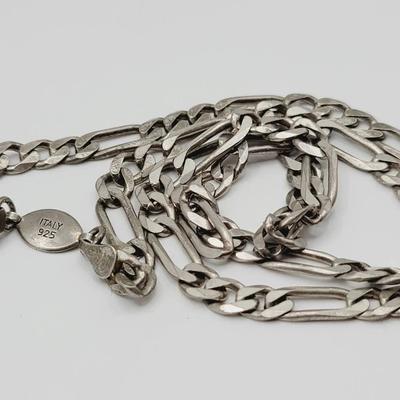 GND 925 Sterling Figaro Chain Heavy Silver Necklace Italy 24"