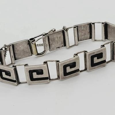 Sterling Greek Key Vintage Mod Bracelet 925 Silver 