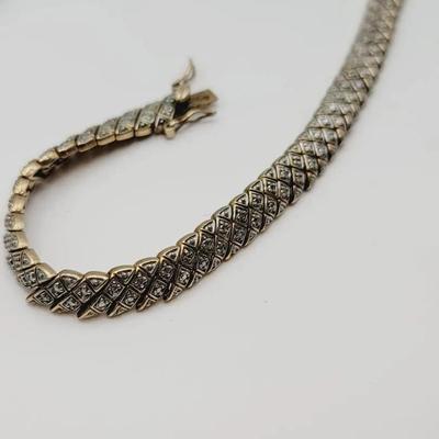 Gold Wash Sterling Diamond Chip Tennis Bracelet 925 Silver