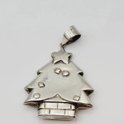 Sterling 925 Puffy Silver Christmas Tree Pendant 