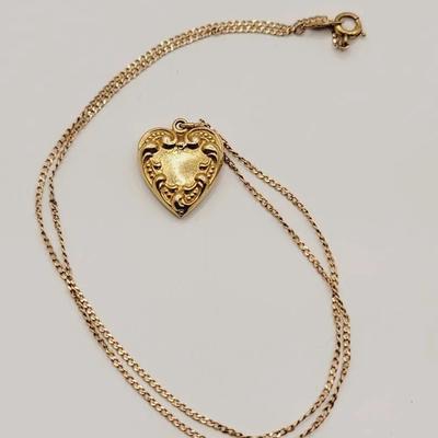 14k Yellow Gold Chain And Heart Pendant,  Clasp Is A Replacement