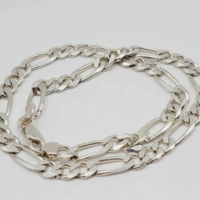 Sterling Figaro Chain Necklace 925 Silver Italy Heavy 