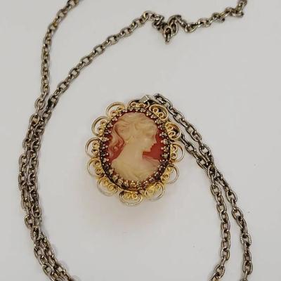 Signal Cameo Necklace Watch - Works! Winds And Ticks