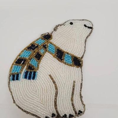 Beaded Polar Bear Coin Purse