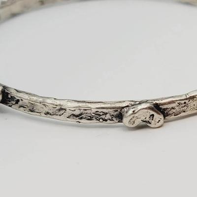 925 Artisan Signed Sterling Heart Bangle Bracelet 