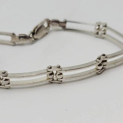 925 Sterling Unique Bar Link Bracelet Modernist Silver