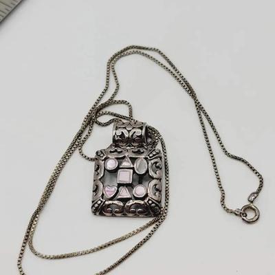 Sterling Scroll Pendant with Pink Mother of Pearl Inlay 925 Silver
