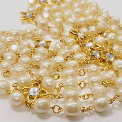 Joan Rivers Quatrefoil Necklace X2 Faux Pearl and Gold Tone