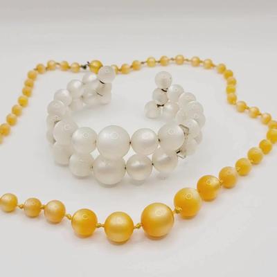 2pc Moonglow Beaded Necklace And Bracelet White and Orange