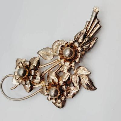 Gold Wash Sterling Silver Floral Brooch Pin