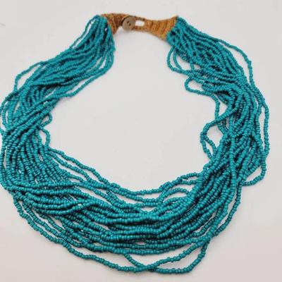 Turquoise Glass Seed Bead Liquid Multi Strand Necklace