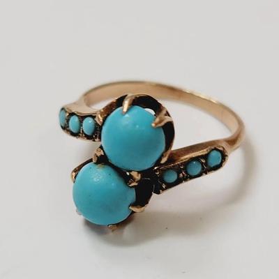 14k Rose Gold Victorian Pinky Or Child's Ring Turquoise