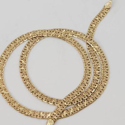 14k Yellow Gold Etched Flat Link Bracelet 16"
