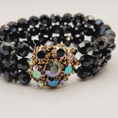 Heavy Faceted Antique Glass Bracelet with Pressure Clasp