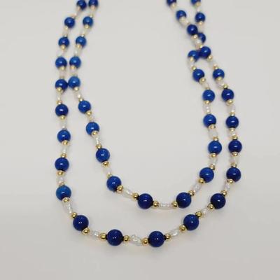 Lapis And Pearl Beaded Necklace Egyptian Revival Style