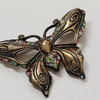Sterling Butterfly Pin with Colorful Rhinestones