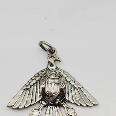 Sterling Pendant 925 Egyptian Scarab And Bird 3D