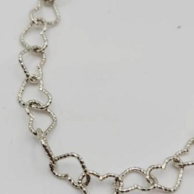 Sterling Silver Delicate Heart Link Chain Necklace 925
