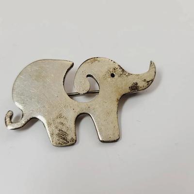 Sterling Elephant And Pin Mexico Silver Brooch Vintage