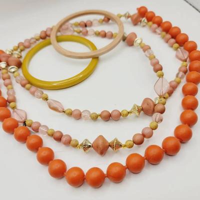 Peach Orange and Squash Costume Jewelry Lot of Necklaces and Bracelets